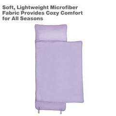 Everyday Kids lavender nap mat showing carry handle for quick daycare setup
