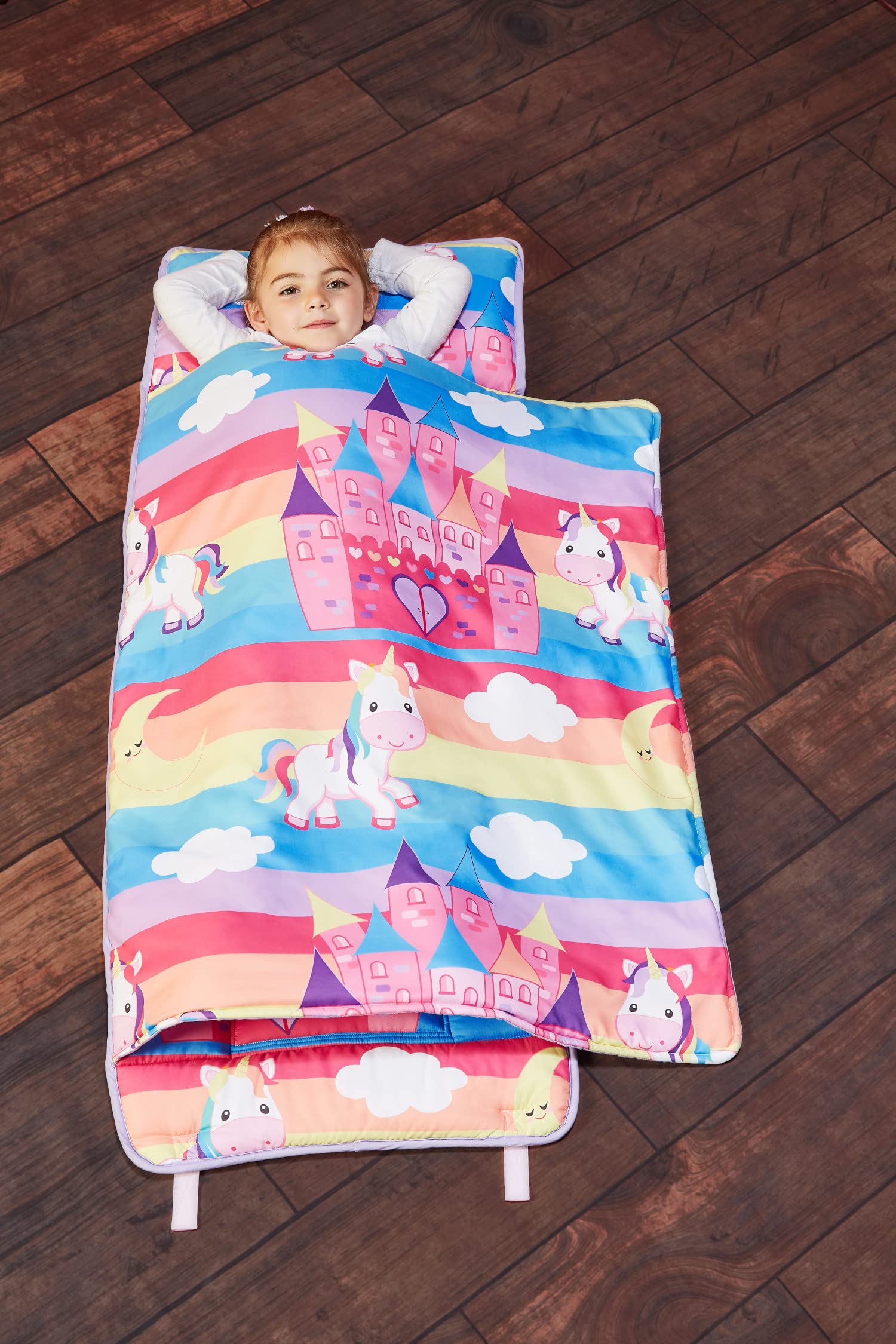 Removable pillow on EVERYDAY KIDS Unicorn Dreams mat for longer use