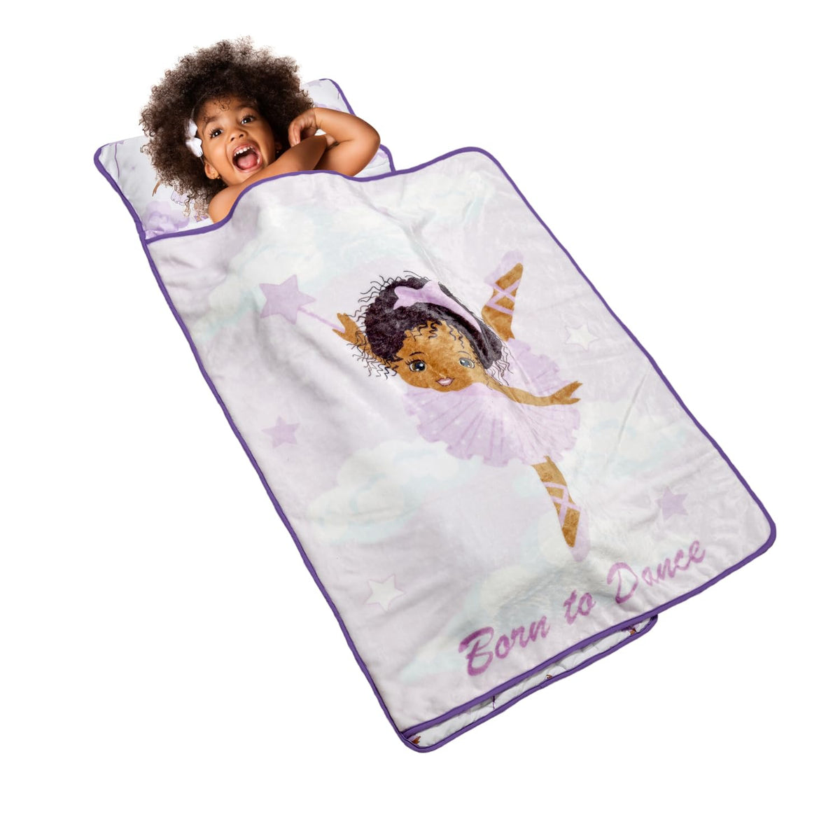 Everyday Kids nap mat rolled with carrying handle for easy daycare use.