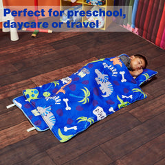 EVERYDAY KIDS nap mat soft microfiber front creates a cozy sleep space.