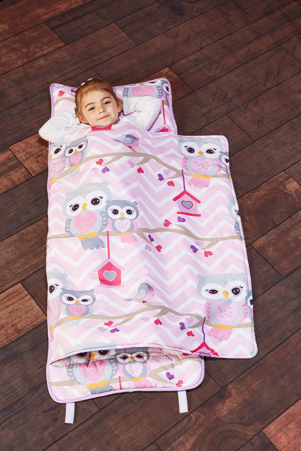 Everyday Kids nap mat with Sweet Owls rollup closure for easy daycare transport