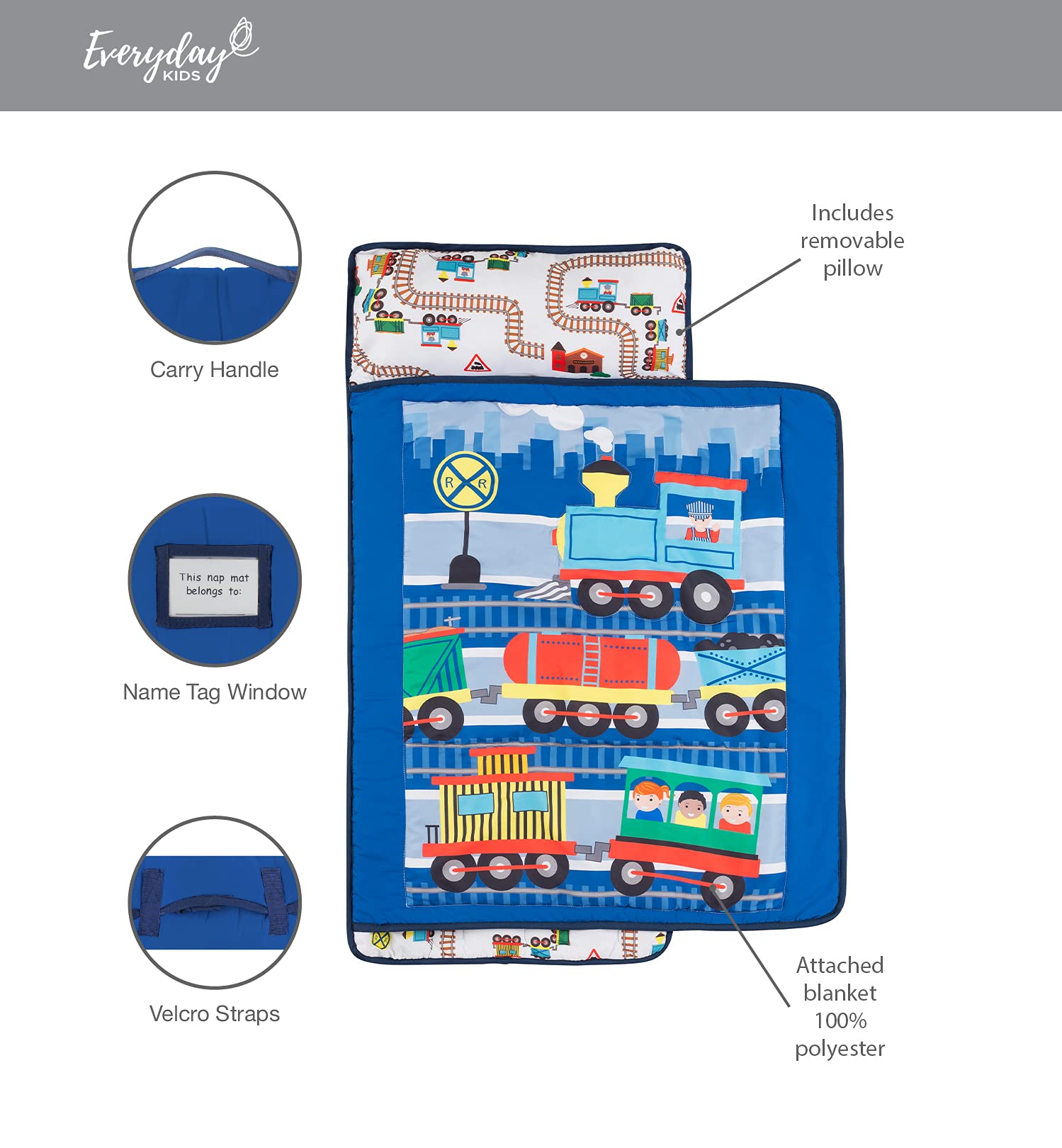 EVERYDAY KIDS nap mat colorful choo choo train design for playful naptimes