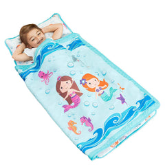 Everyday Kids Toddler Nap Mat Underwater Mermaids rollup for easy travel and naps.