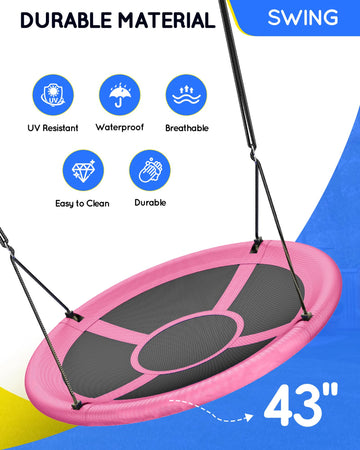 Everyfun pink saucer swing setup – adjustable straps for easy mounting