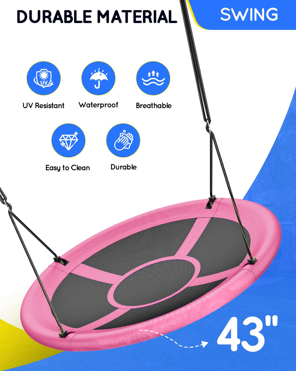 Everyfun pink saucer swing setup – adjustable straps for easy mounting