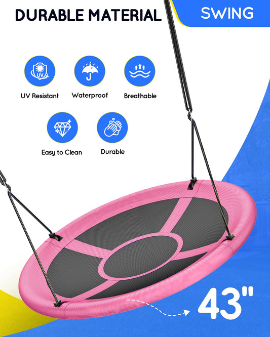 Everyfun pink saucer swing setup – adjustable straps for easy mounting