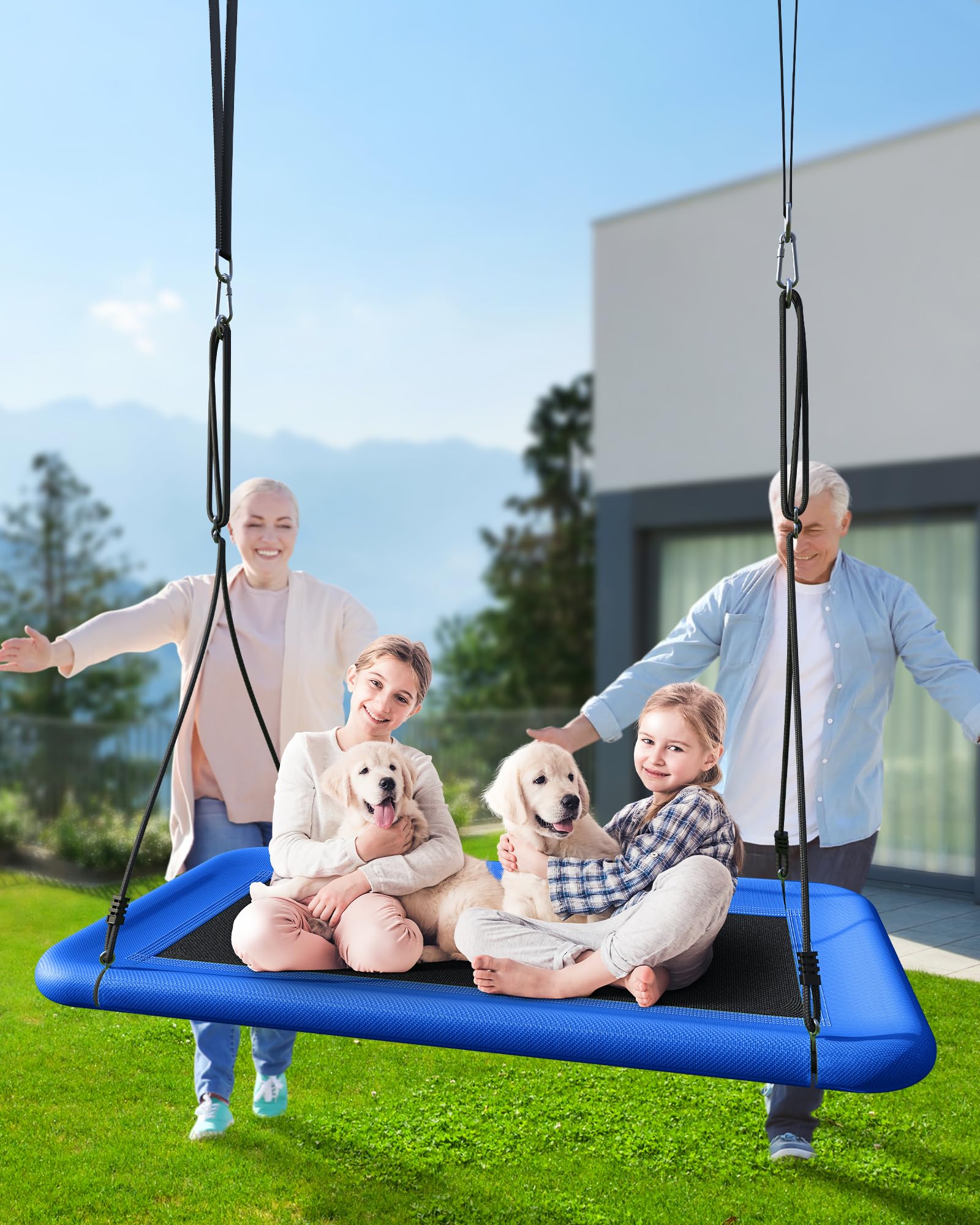 Everyfun Tree Swing textilene seat resists weather for year-round enjoyment.