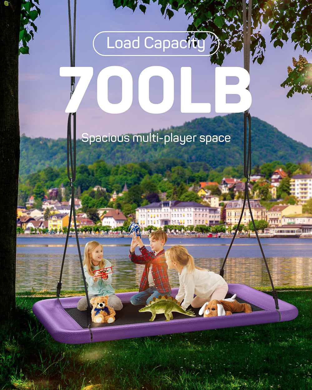 Heavy-duty steel frame of the Everyfun tree swing supports up to 700 pounds