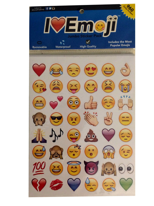 Everything Emoji jumbo stickers showcase 960 emoticons for classroom and crafts.