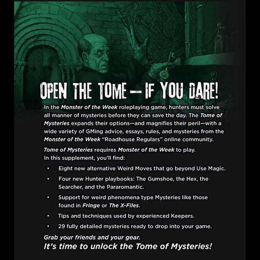Tome of Mysteries spread with 29 mysteries ready for quick campaign drops.