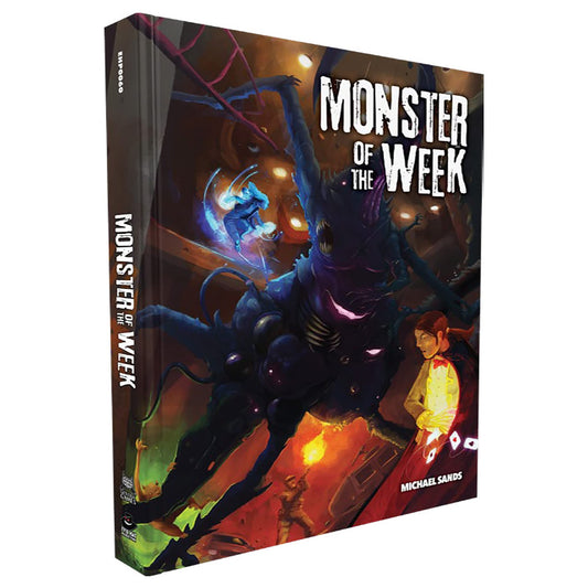 Evil Hat Productions Monster of the Week hardcover cover, inviting epic hunting campaigns.