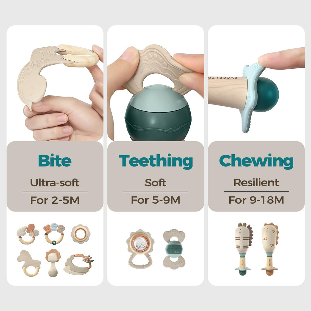 Evoceler textured toy with diverse gum-stimulation textures
