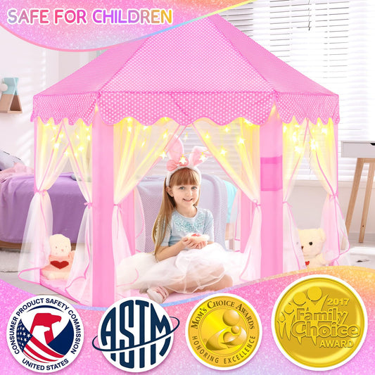 EVOIONOS Princess Tent with LED star lights enhances cozy storytelling.
