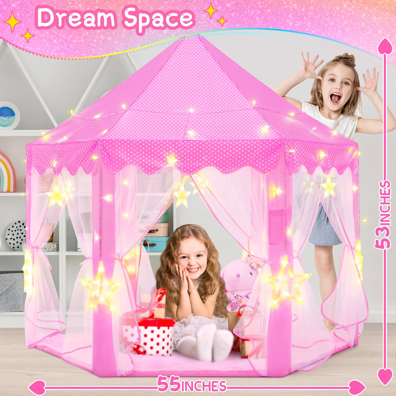 Evoionos Princess Tent pink design sparks imaginative play in bedrooms.