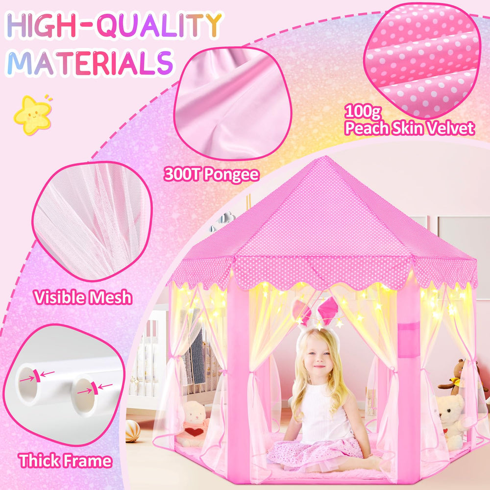 EVOIONOS Princess Tent in pink velvet fabric feels soft and comfy.