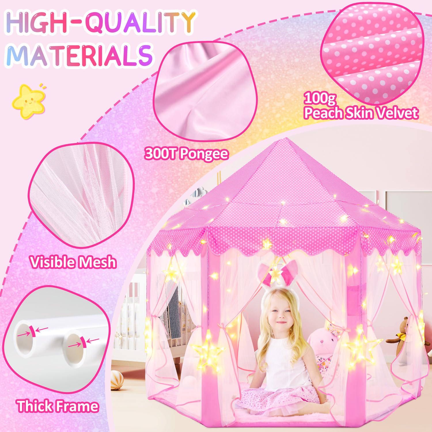 Evoionos Princess Tent star lights create a magical evening ambiance.