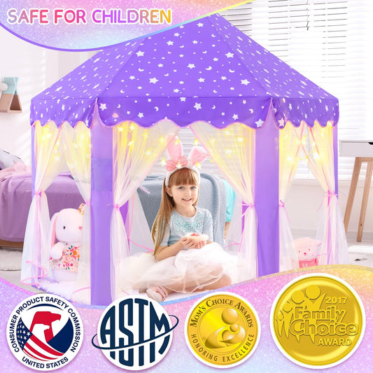 EVOIONOS Purple Princess Castle Tent indoors promotes private play and quiet reading