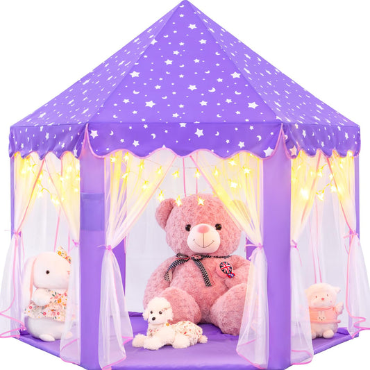 EVOIONOS Purple Princess Tent with star lights creates a magical play space for imaginative fun
