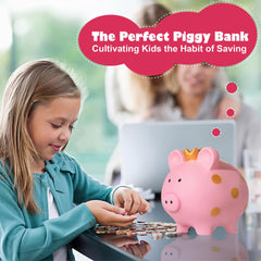 EVTHSU kids using pink crown piggy bank to save money.