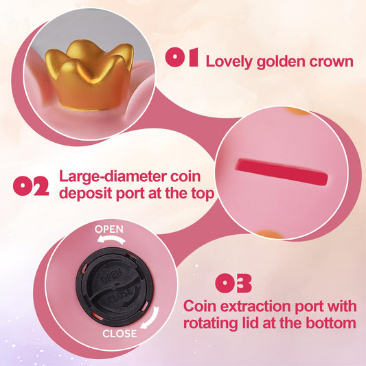 EVTHSU pink piggy bank crown detail with golden accents for kid appeal.