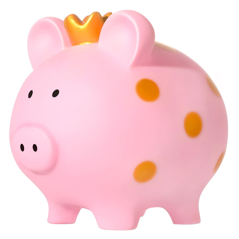 EVTHSU pink piggy bank with crown – front view, durable for daily use.