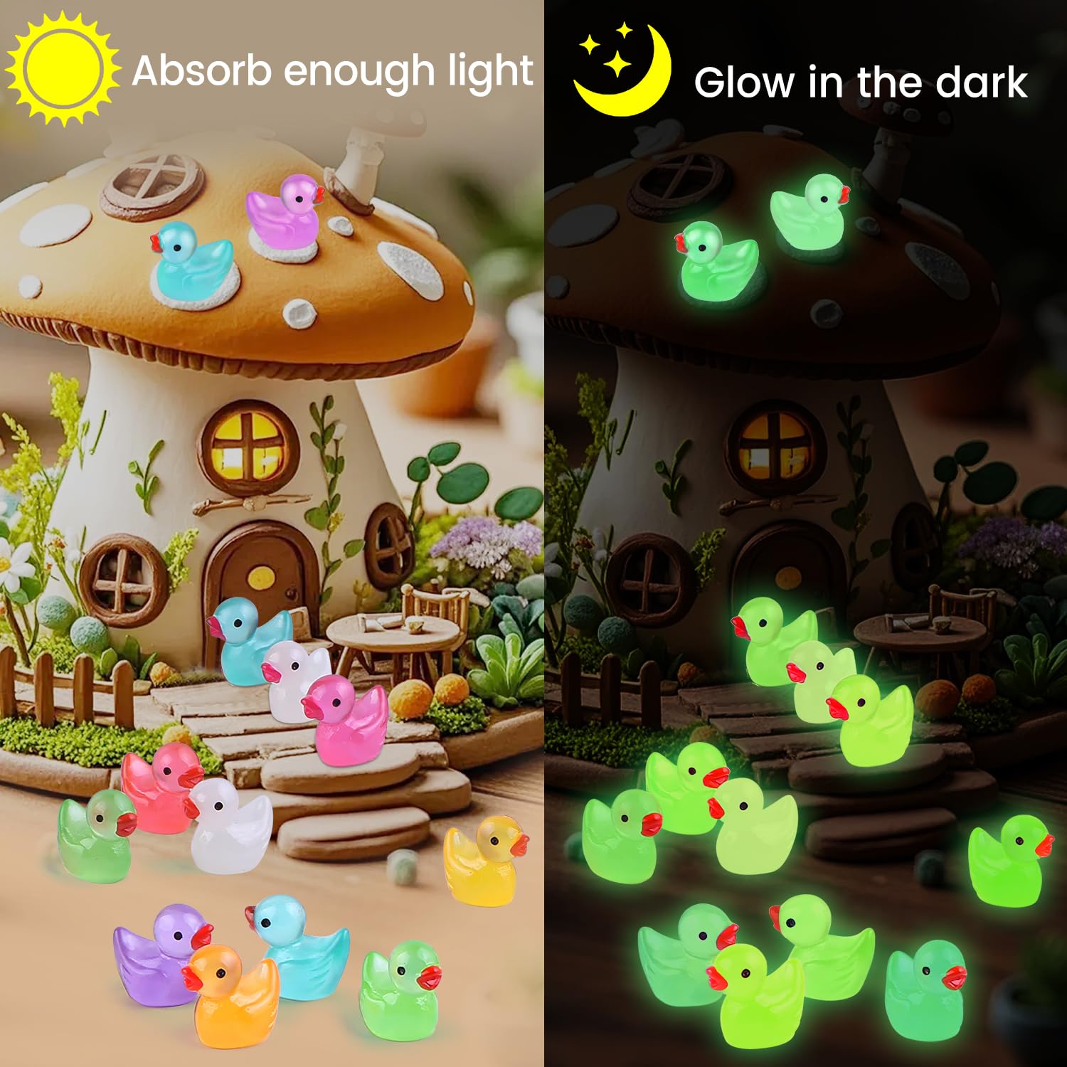 Ewadoo glow-in-the-dark ducks show 12 colors for vibrant night-time decor