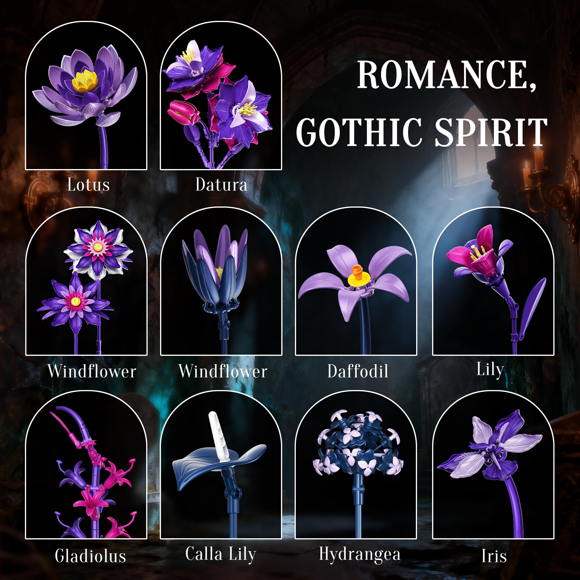 EWED Gothic Flowers Bouquet Building Set gift-pack ideal for holidays and celebrations