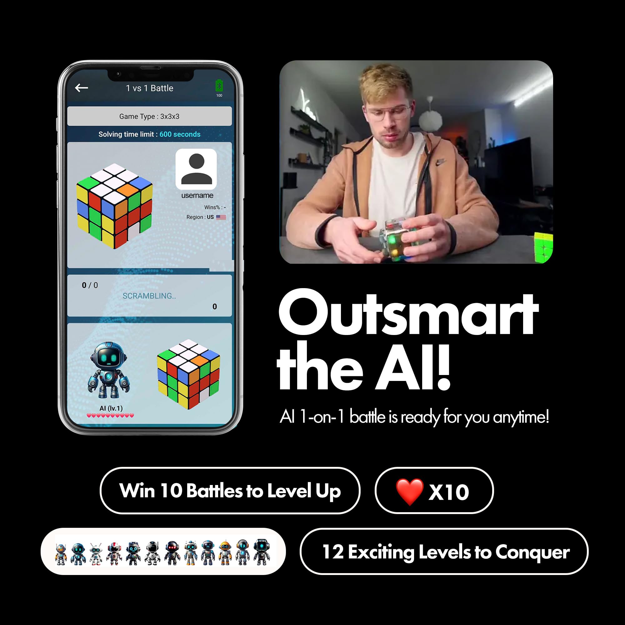 eX-Mars Connect AI Robot Cube lithium-ion battery included for use