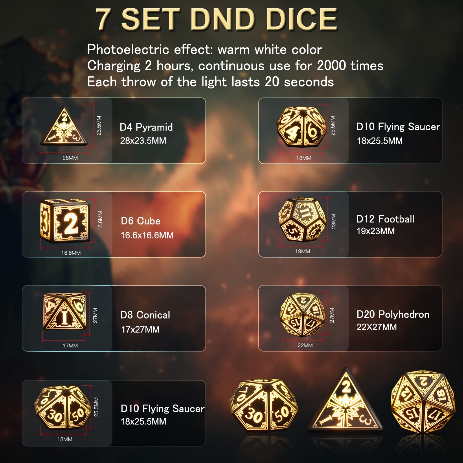 EXCECAR D12 light-up dice improve visibility during campaigns