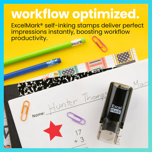 ExcelMark stamp clear base alignment for precise placement on student work.