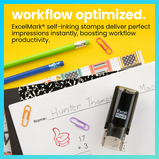 ExcelMark Round Teacher Stamp clear base for precise alignment and crisp imprints