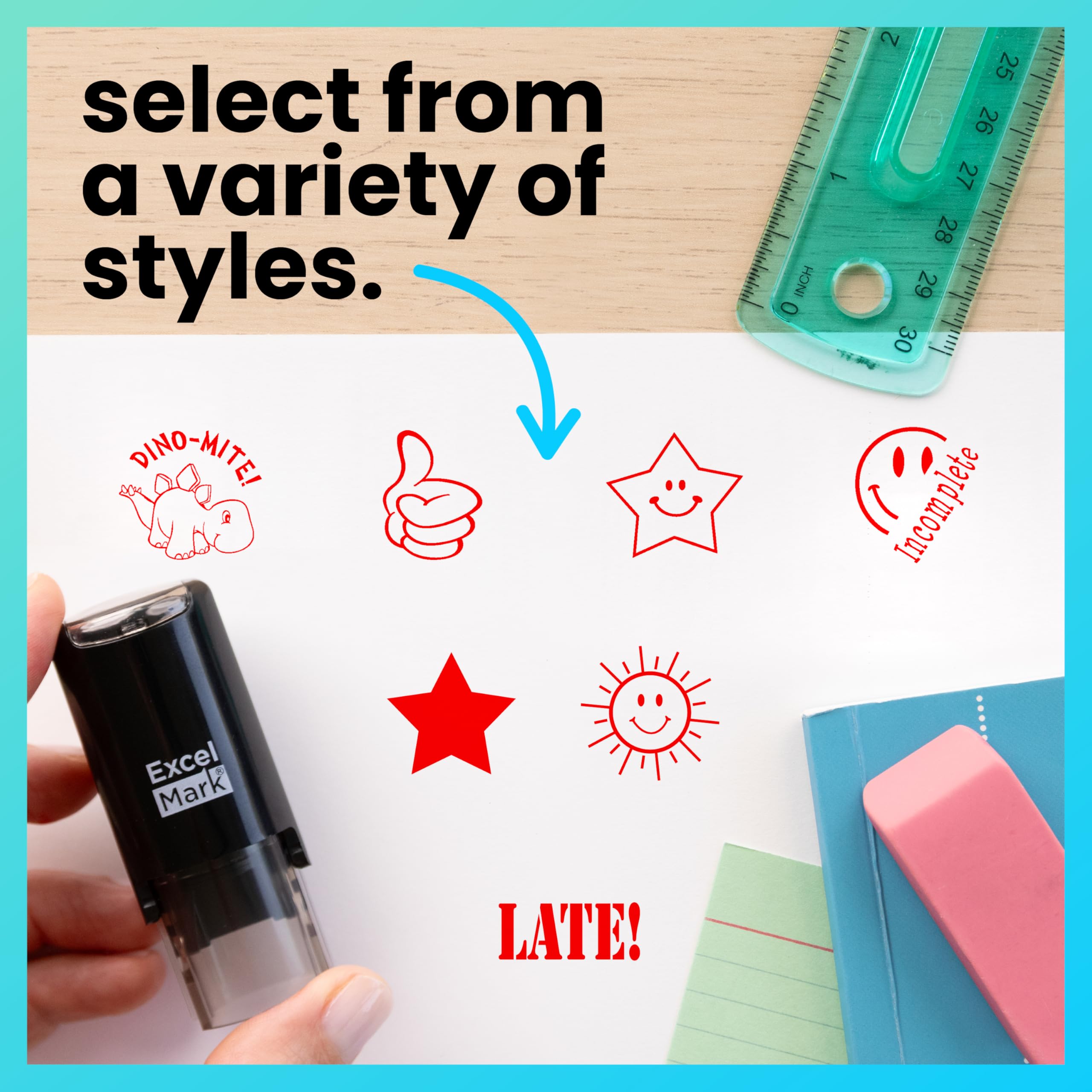 ExcelMark Round Teacher Stamp ready for daily use with durable performance