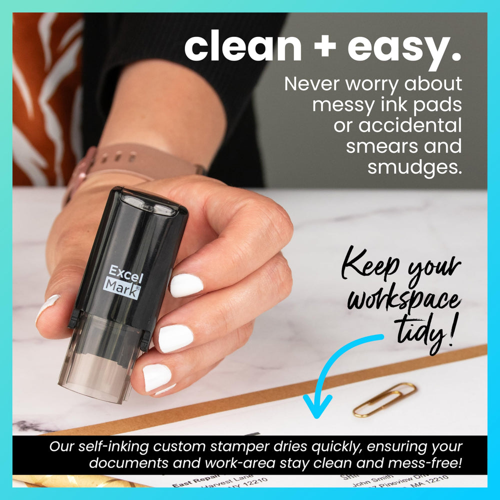 ExcelMark Round Teacher Stamp features double-sided ink pad for more impressions