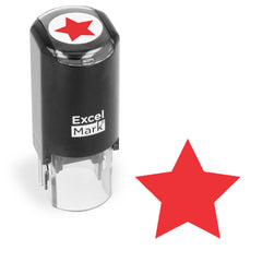 ExcelMark Round Teacher Stamp with solid star in red ink for classroom labeling.