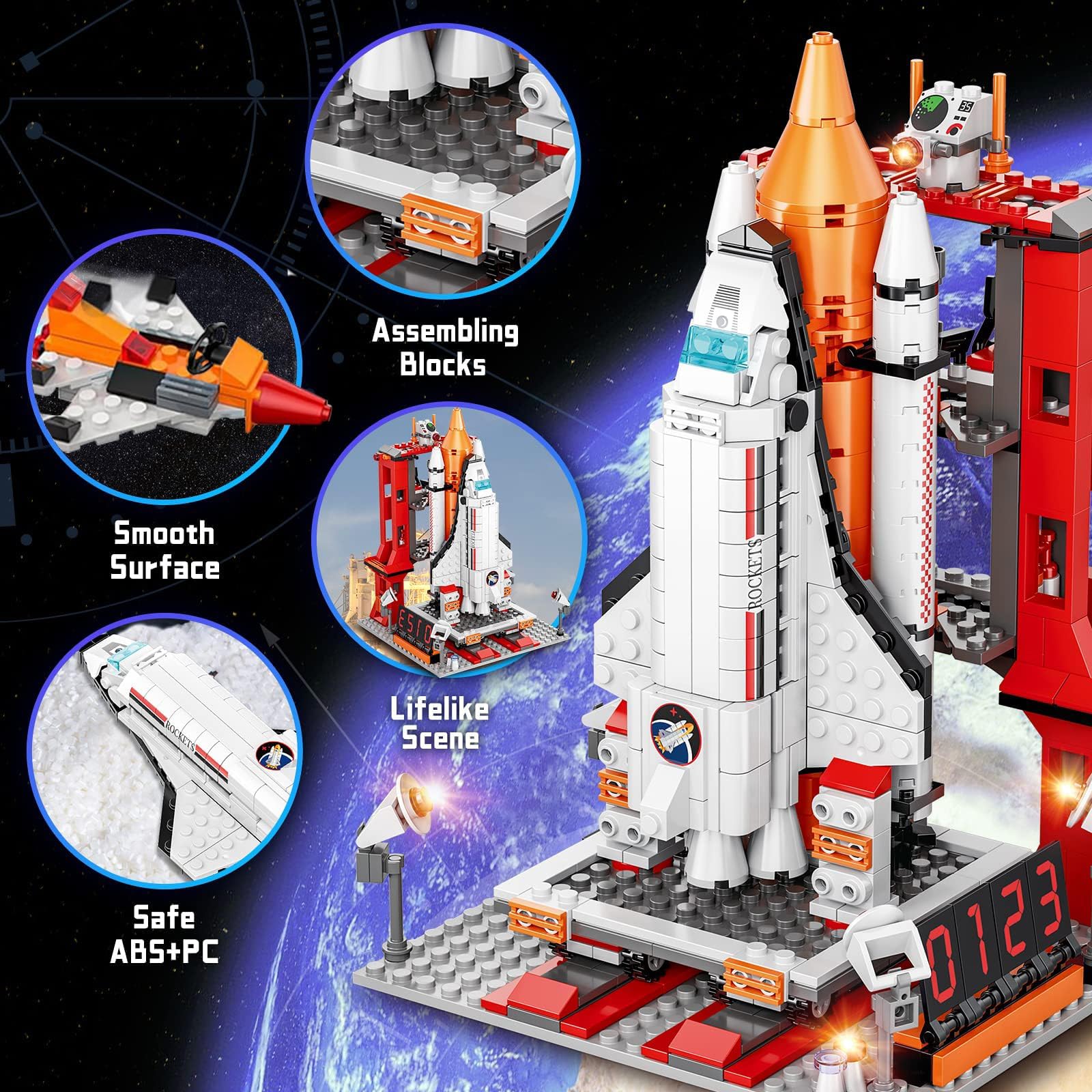 EXCOUP Space Exploration Shuttle launch tower offers interactive launch action.