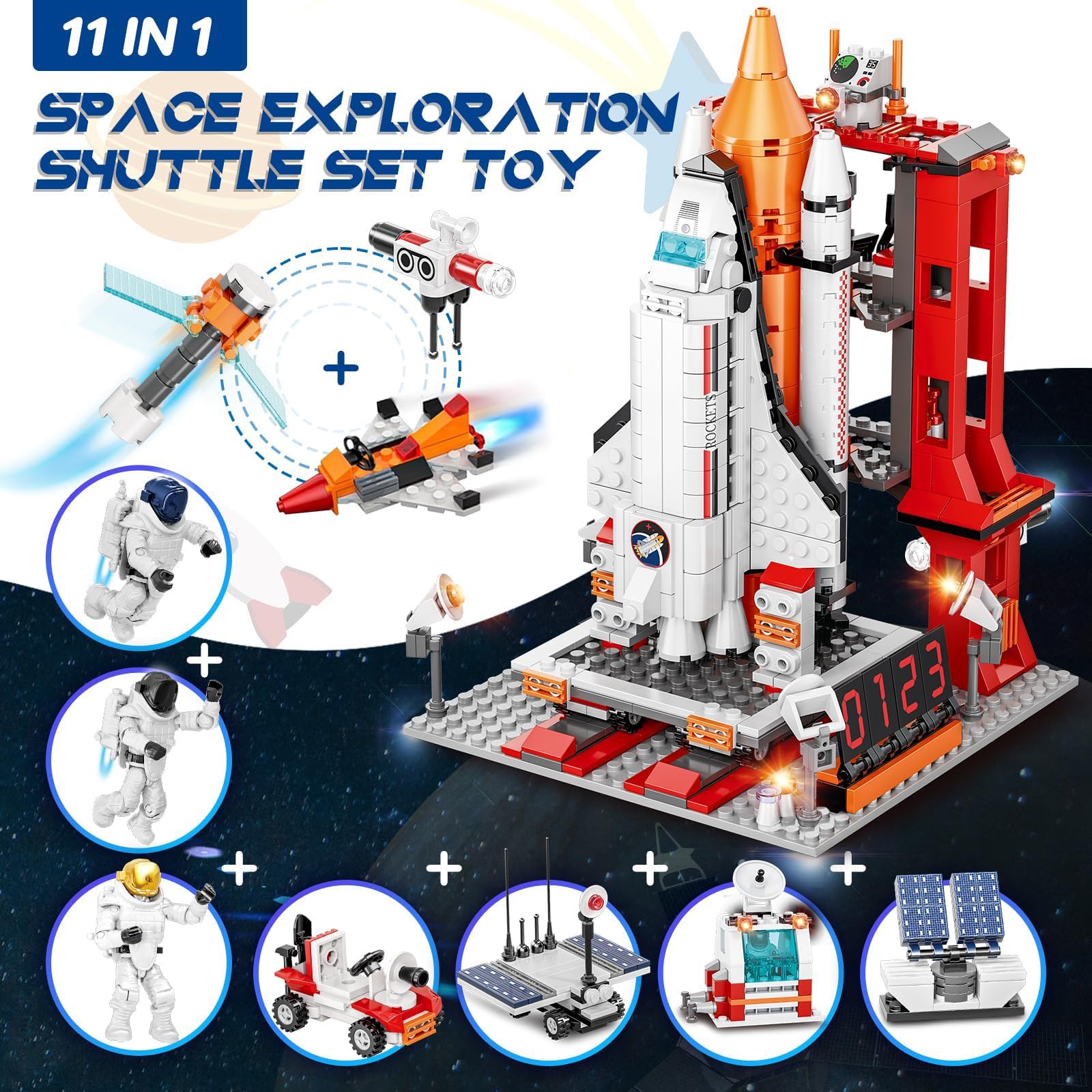 EXCOUP Space Exploration Shuttle robotic arm provides 360-degree play versatility.
