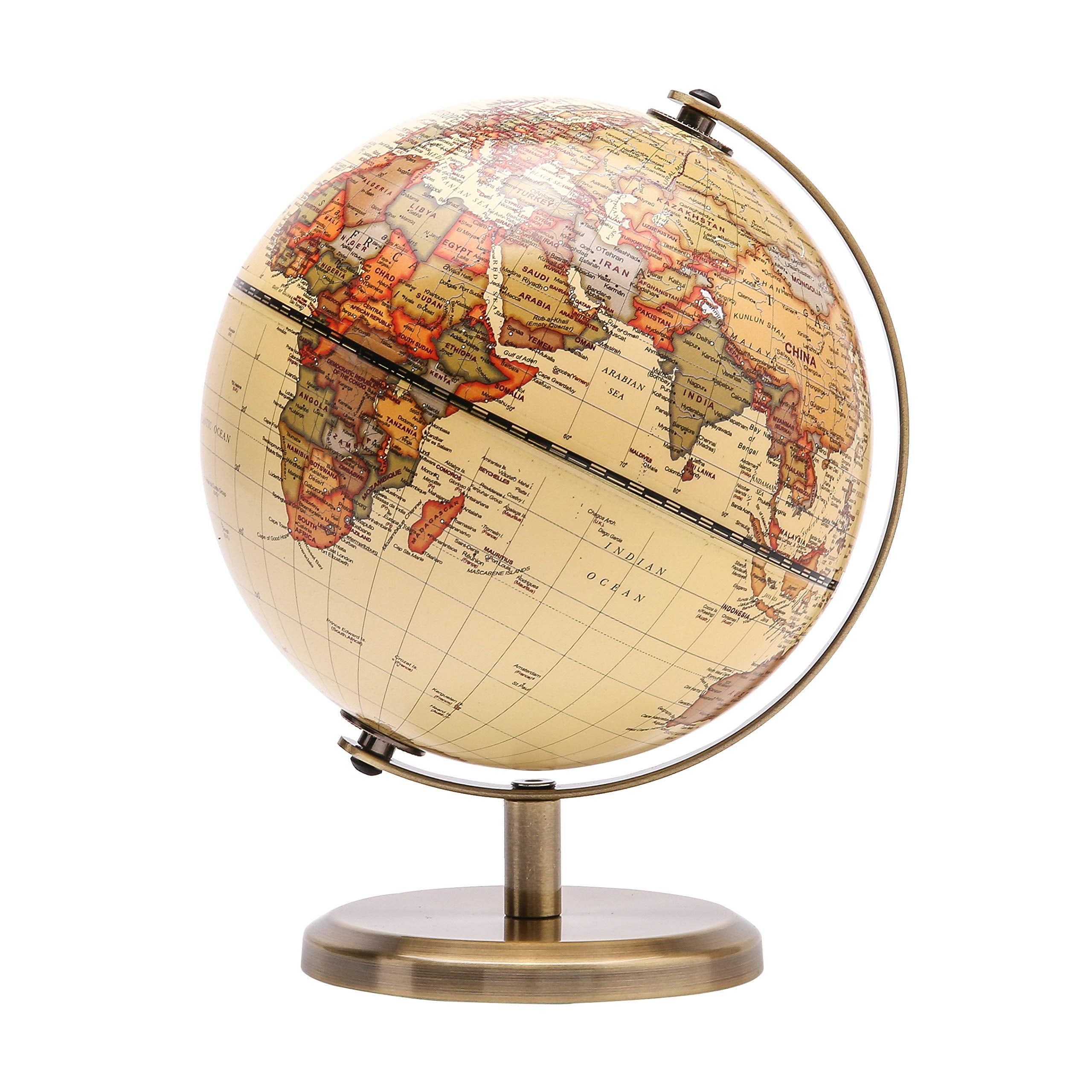 Exerz Antique Globe 5.5-inch angle view shows a clear, up-to-date map for quick reference