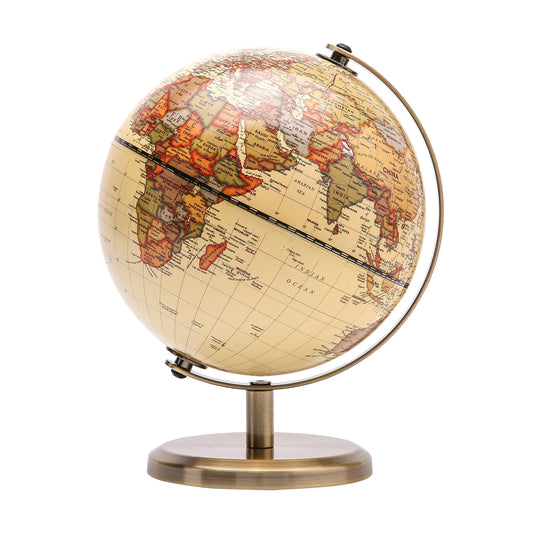 Exerz Antique Globe 5.5-inch angle view shows a clear, up-to-date map for quick reference