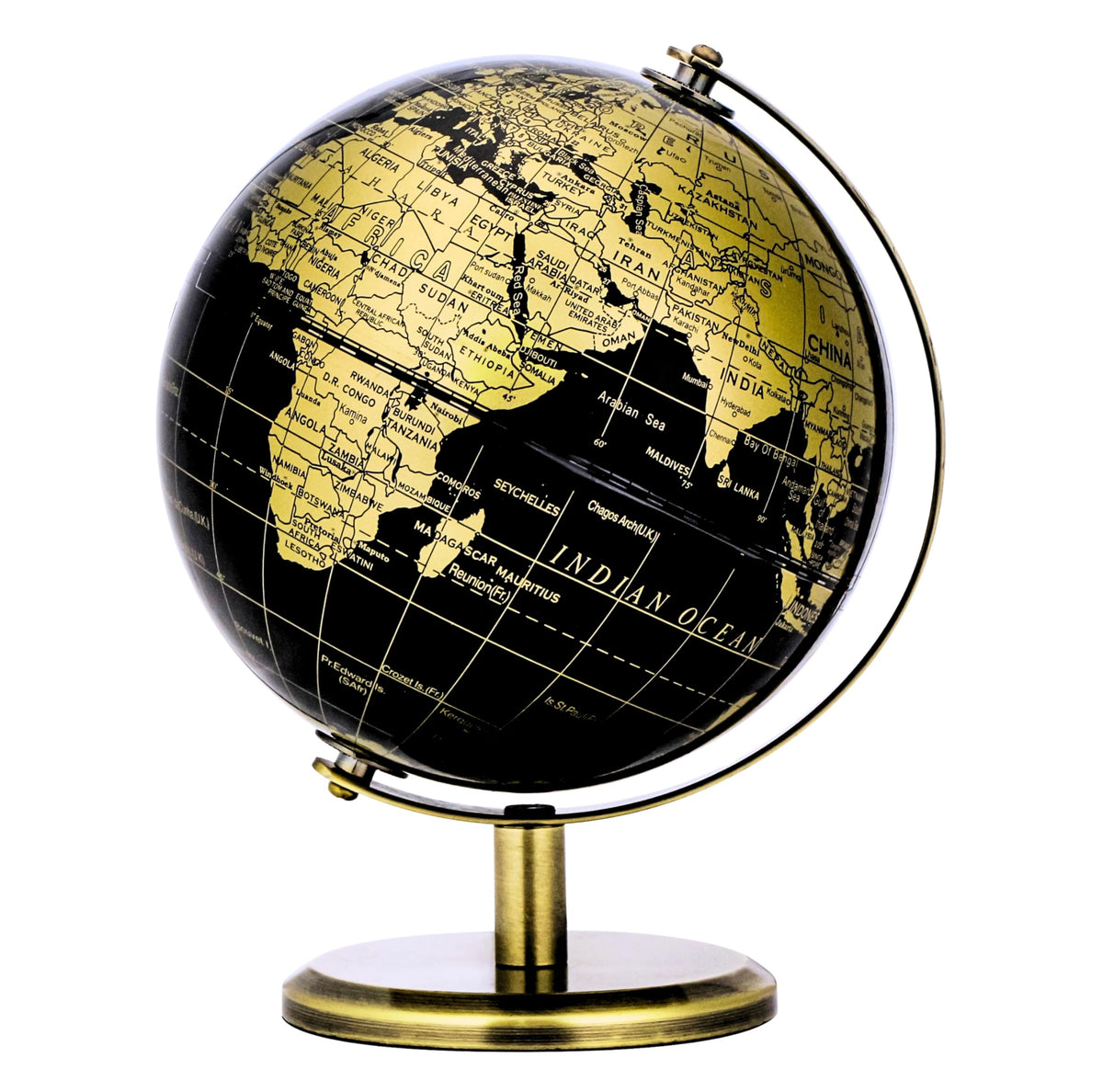 Exerz 5.5 inch globe with bronze arc and base, ideal for study and stylish home decor.