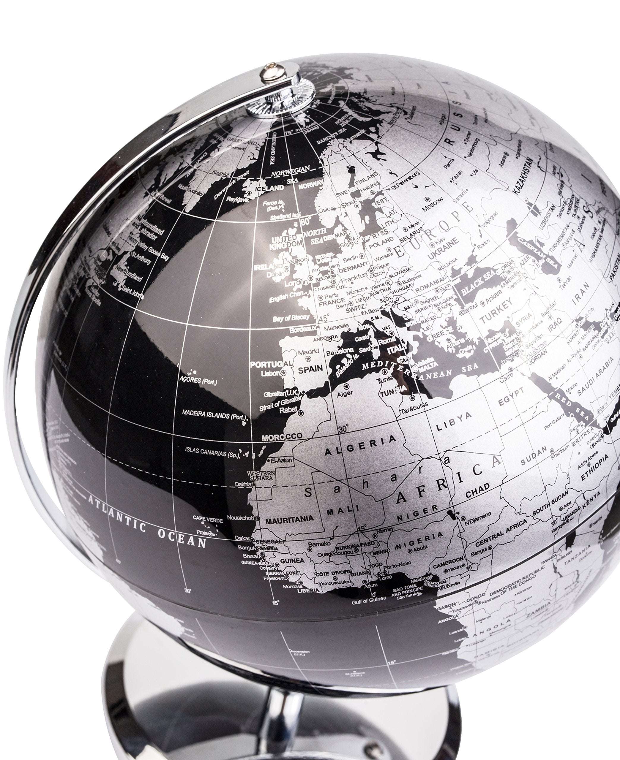 Exerz metallic black globe complements modern home or classroom decor