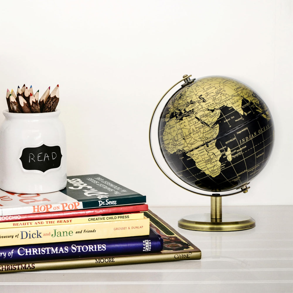 Exerz globe desk decor setup complements modern workspaces.