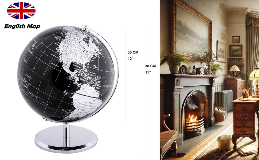 Exerz globe on stainless steel arc offers durable, premium desk decor
