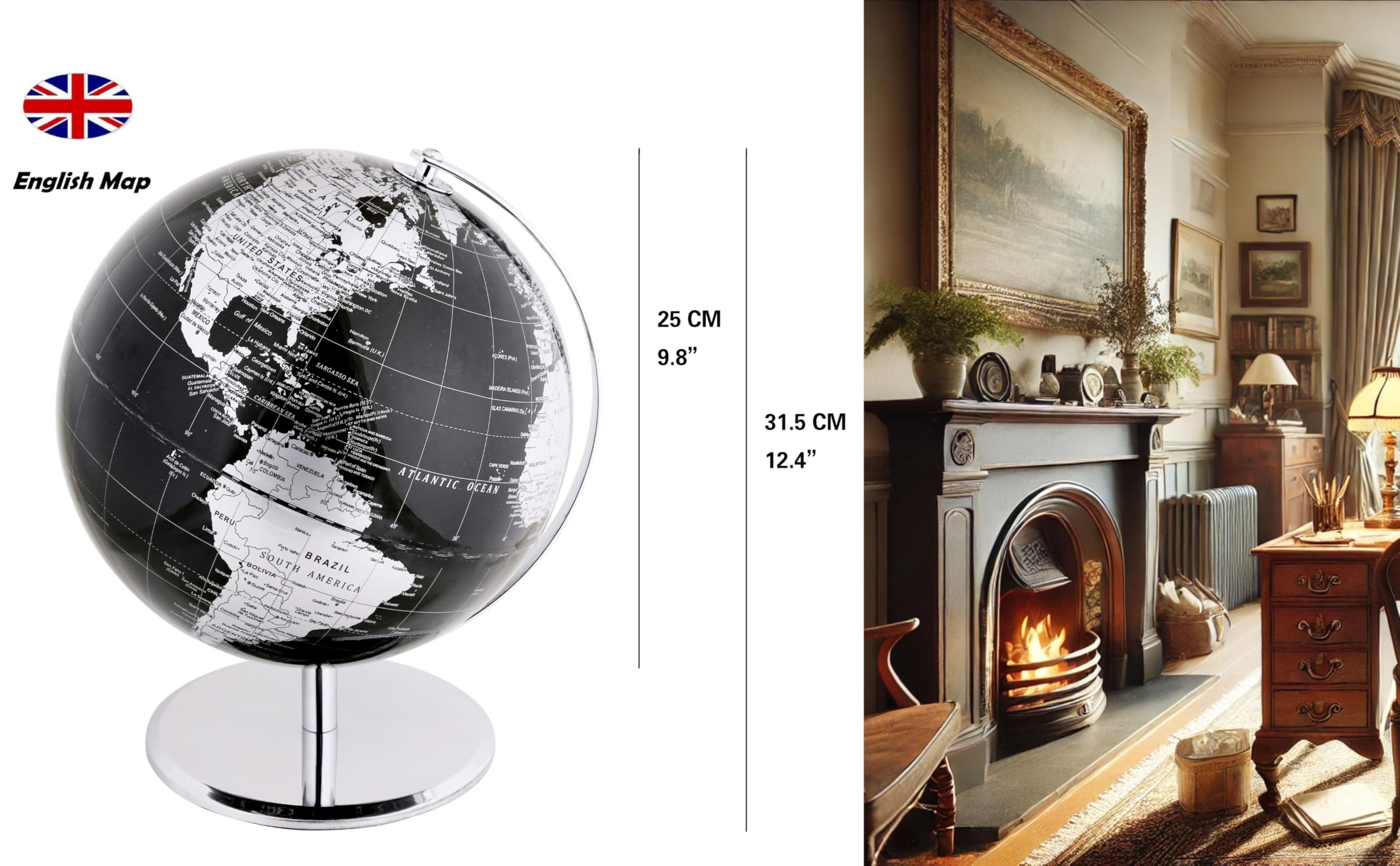 Exerz globe on stainless-steel stand enhances modern desktop decor
