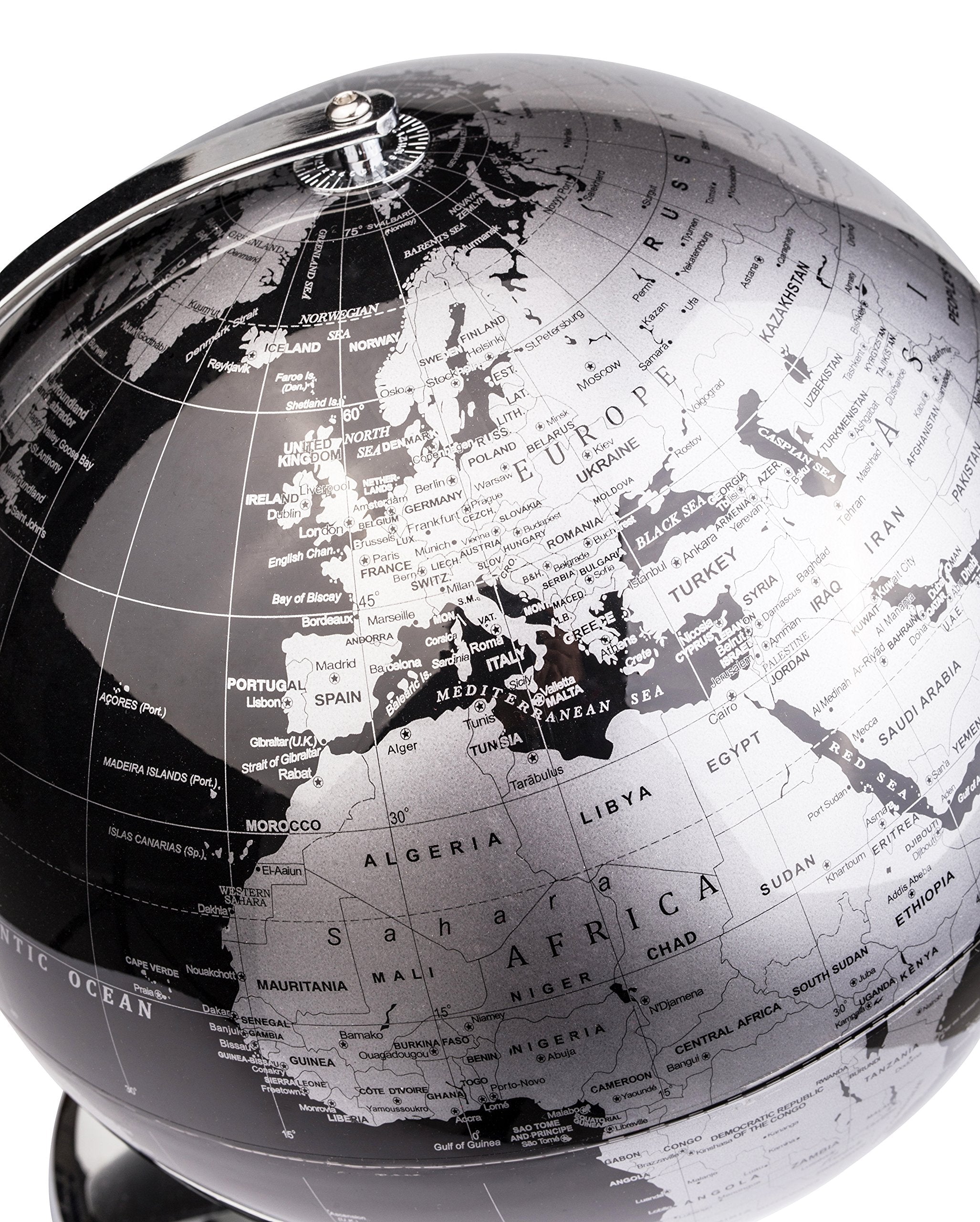 Exerz world globe emphasizes diameter 10 inches for scale and display