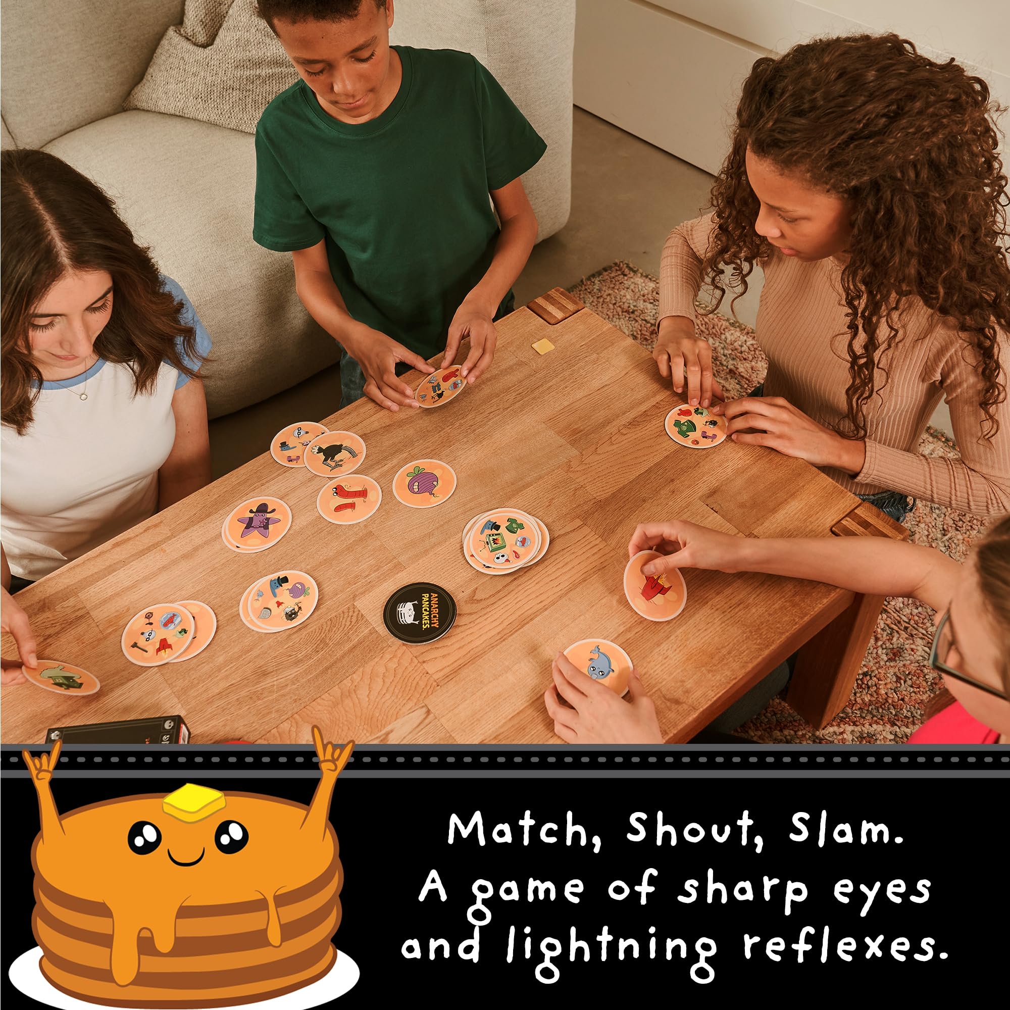 Exploding Kittens Anarchy Pancakes six-topping cards offer variety for quick decisions.
