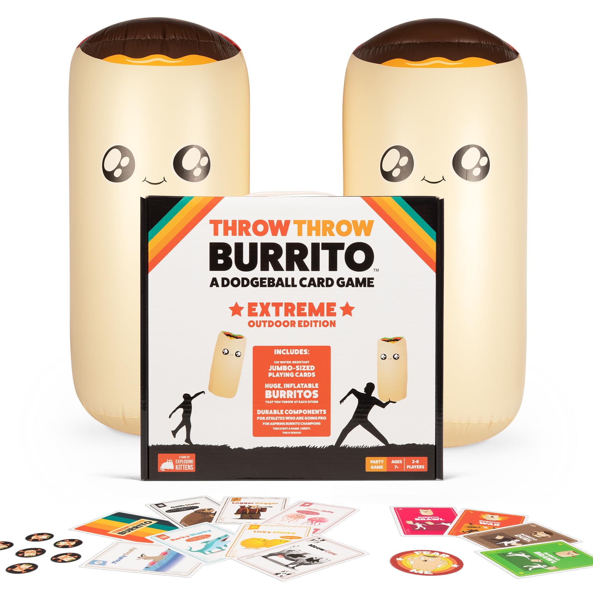 Exploding Kittens giant inflatable burrito in action for outdoor play and family fun