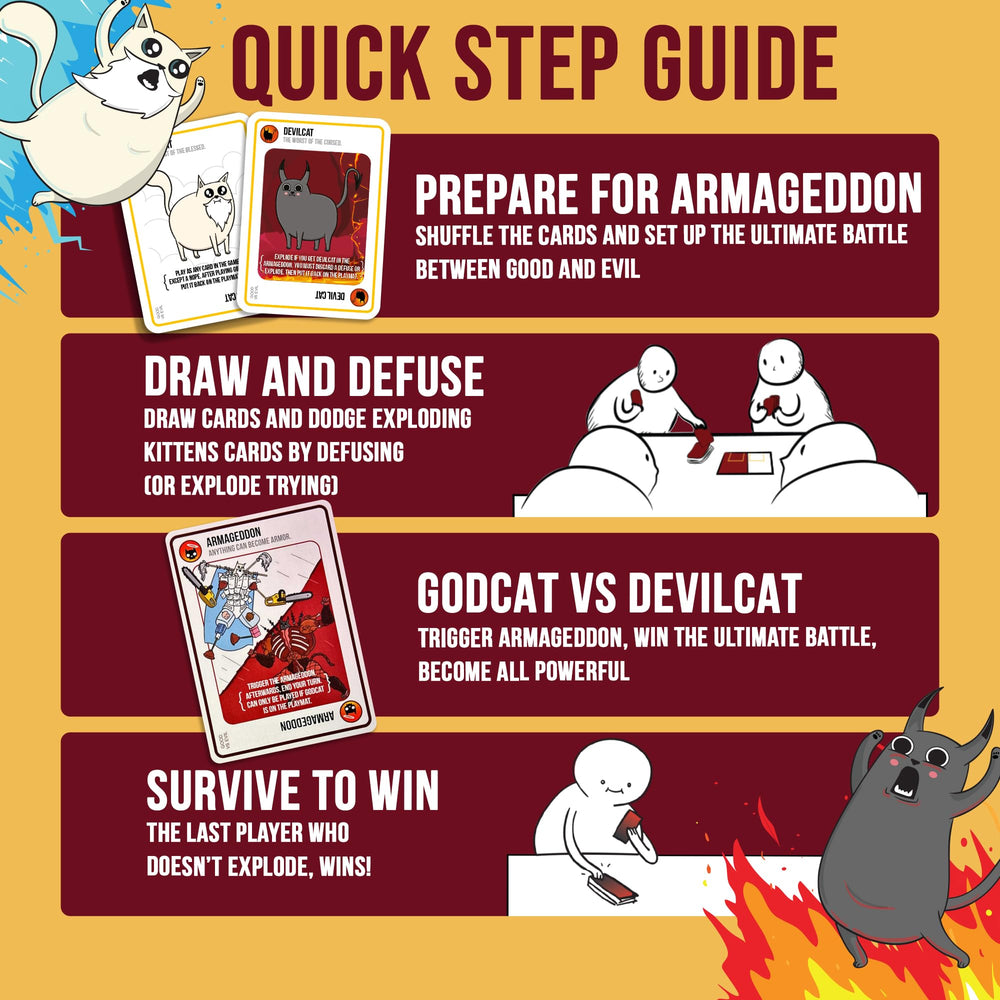 Armageddon card triggers dramatic showdowns in Exploding Kittens Good vs Evil.