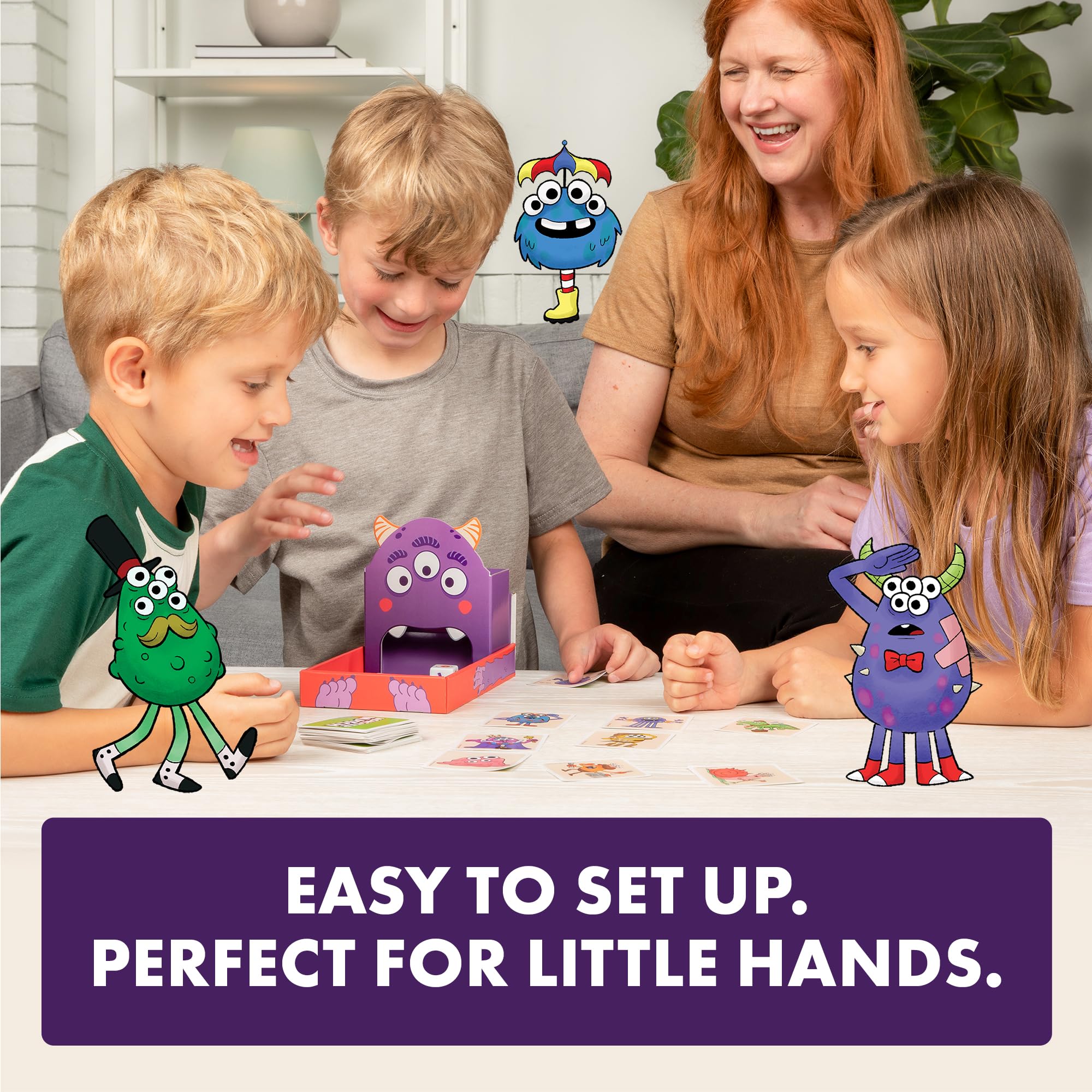 Exploding Kittens Monster Match monster cards spread for playful strategy.