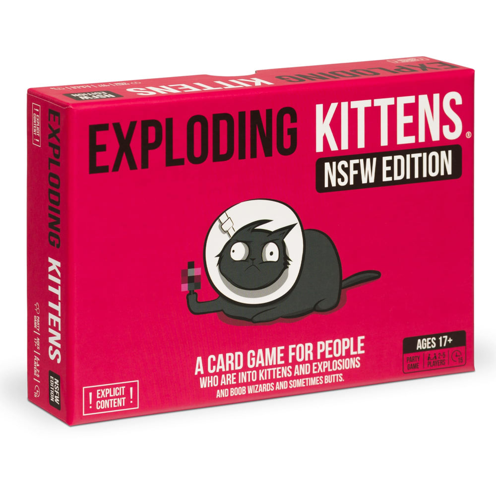Exploding Kittens NSFW Edition pack shot highlights the full 56-card deck for adult game nights.