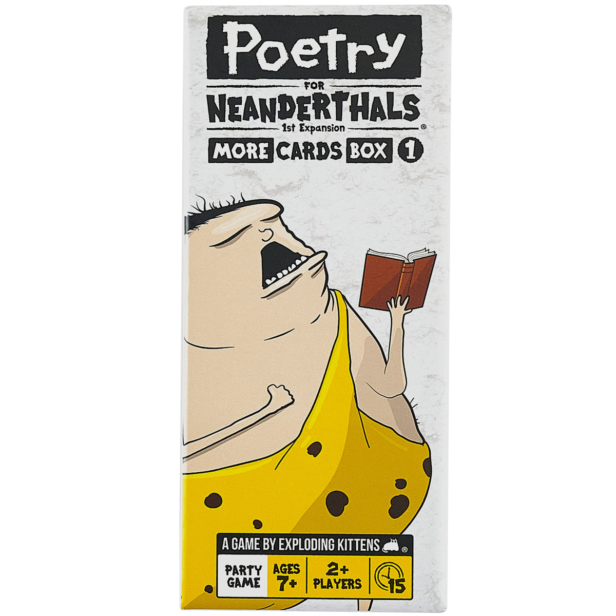 Exploding Kittens Poetry for Neanderthals expansion box promotes extended play with more cards.